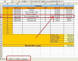 Fonction RECHERCHEV sur Excel