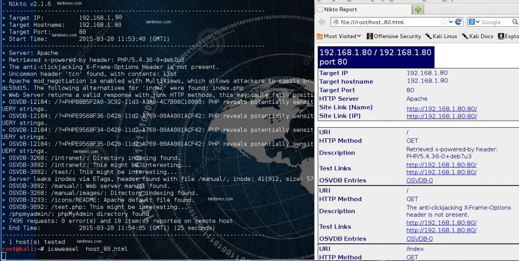 2 nikto analyse host avec fichier de sortie html