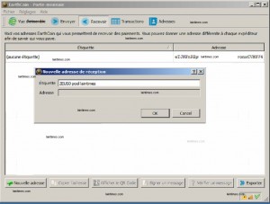 1 wallet reception creation adresse earthcoin